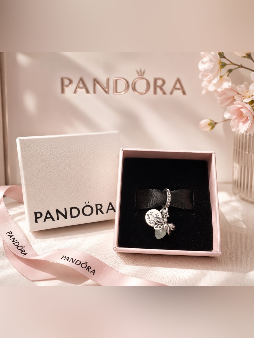 Pandora Silver fire fly Charm Dangle glow in the dark